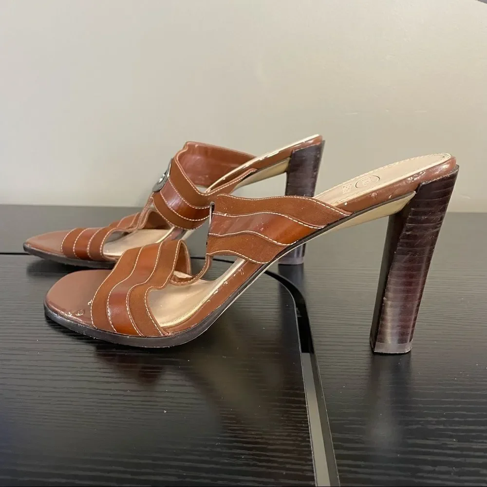 Circa Joan & David Brown Fabric Upper and Leather Sole Mule Sandal, 10